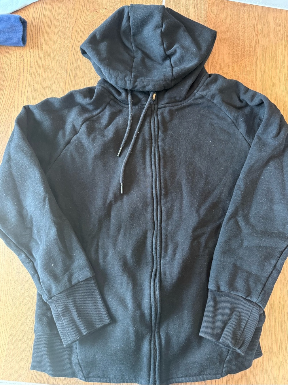 Black Full-Zip Hoodie with Drawstring Hood